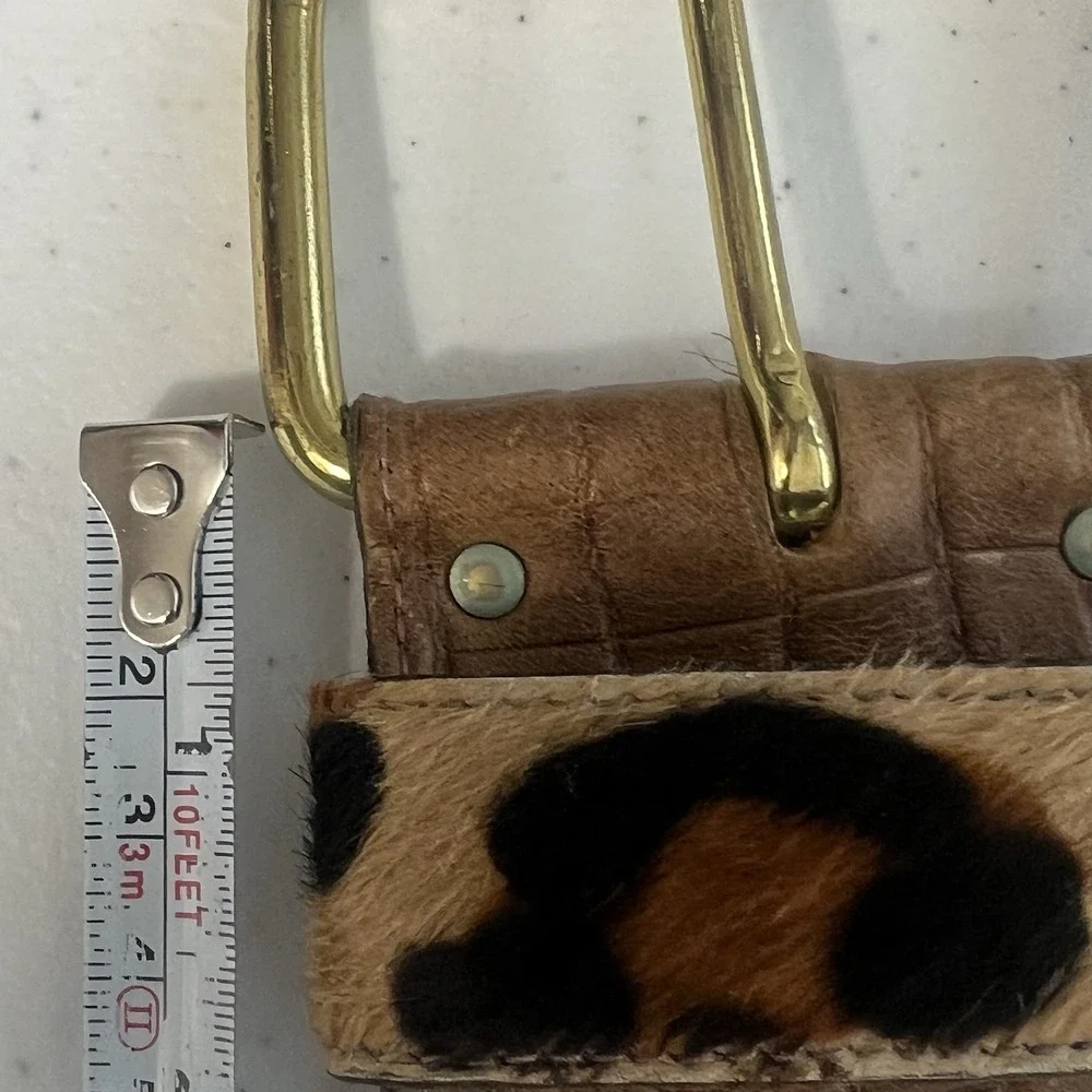 Vintage Ruza Croc Embossed Leather Wide Belt Leopard Strap Women 38